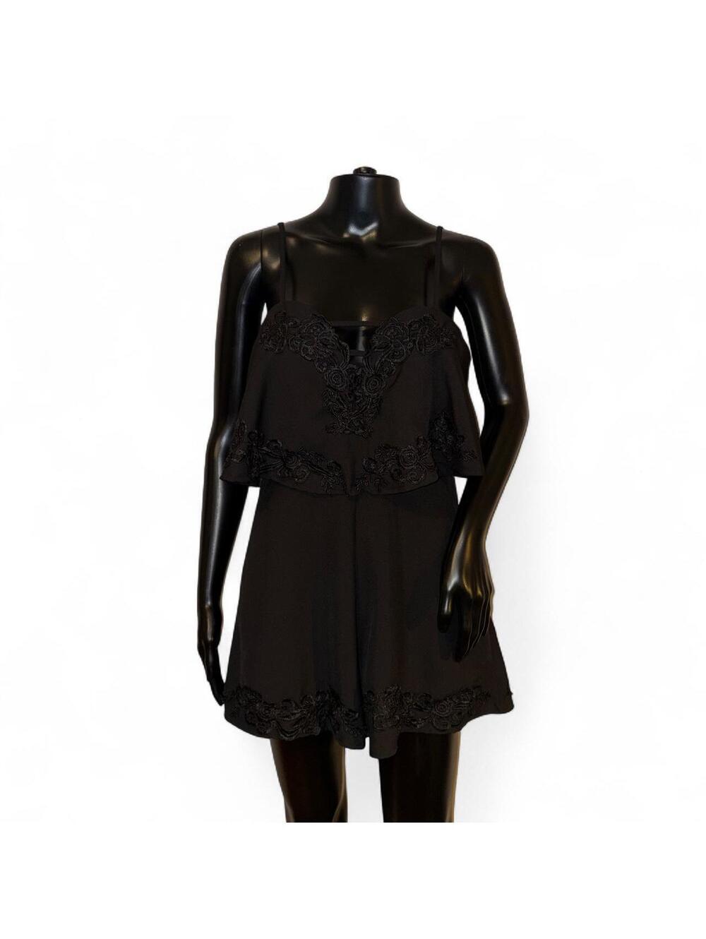 Here Comes the Sun Black Lace Ruffle Romper Size 10